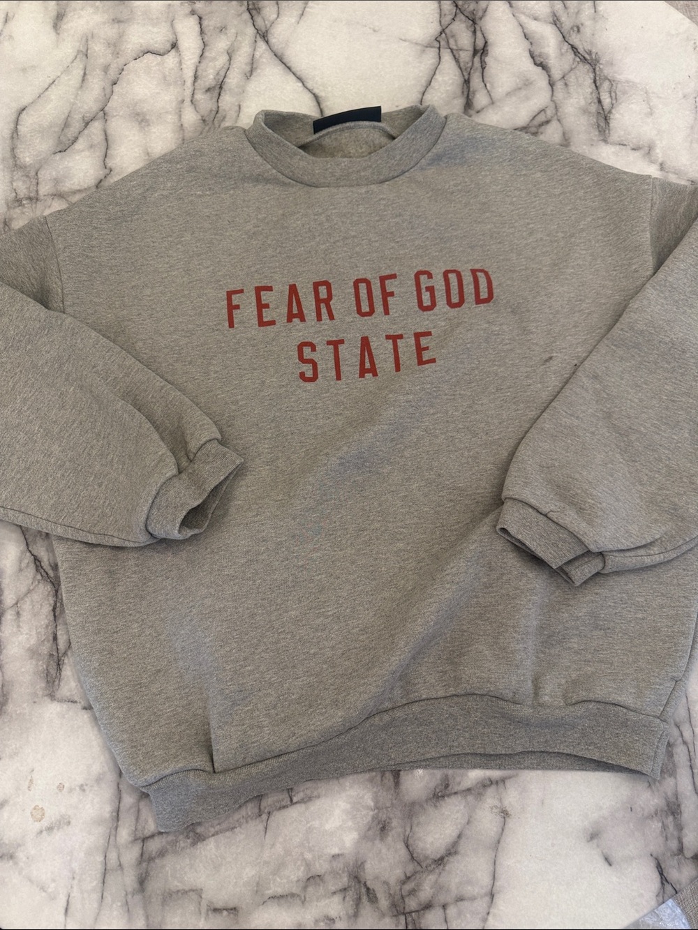 Fear of God Gray Crewneck Sweatshirt with Red Logo